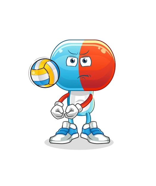 Vector de dibujos animados de mascota de voleibol de juego de dibujos animados de cabeza de cápsula