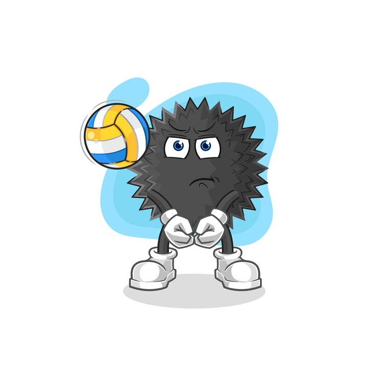 Vector vector de dibujos animados de mascota de voleibol de juego de erizo de mar