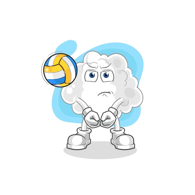 Vector de dibujos animados de mascota de voleibol de juego en la nube