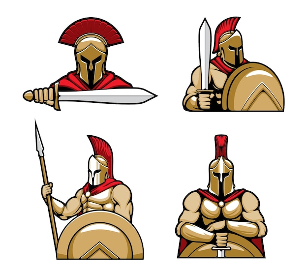 Vector de dibujos animados de mascotas de personaje de guerrero espartano