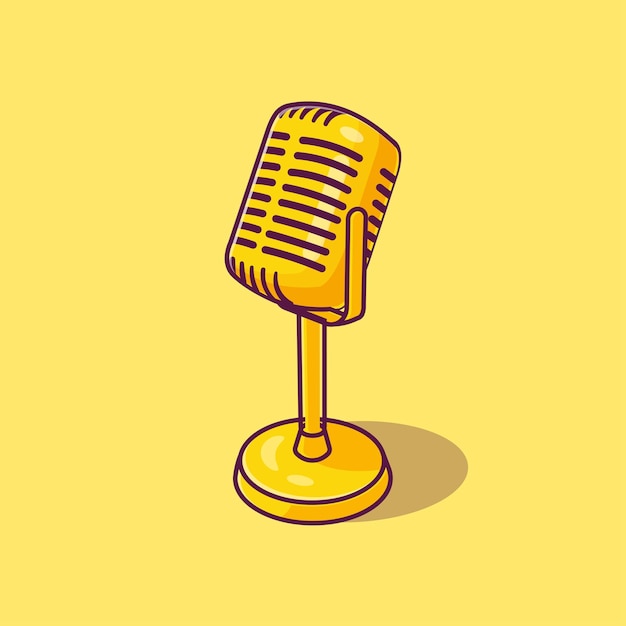 Vector de dibujos animados de micrófono de podcast de oro