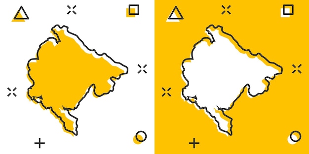 Vector de dibujos animados montenegro mapa icono en estilo cómico montenegro signo ilustración pictograma cartografía mapa negocio efecto de salpicadura concepto