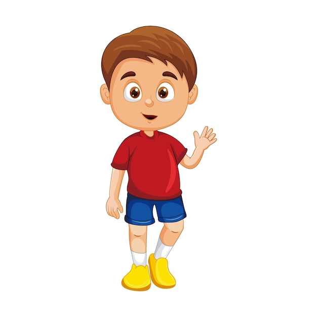 Vector de dibujos animados niño agitando la mano