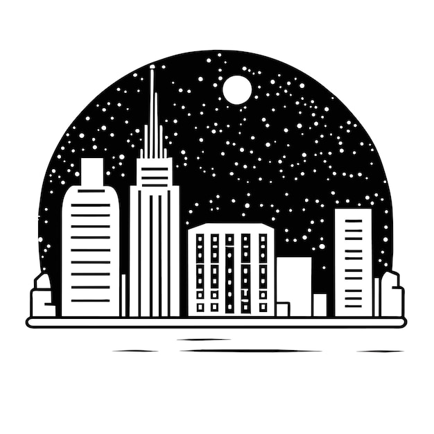 Vector de dibujos animados del paisaje urbano nocturno de la metrópolis moderna