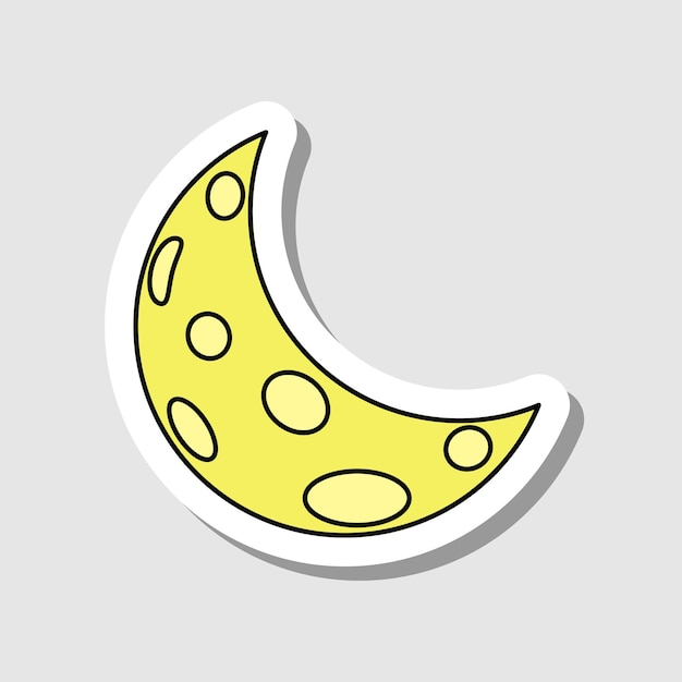 Vector de dibujos animados pegatina HalfMoon Luna mágica aislada Media luna colorida con contorno negro