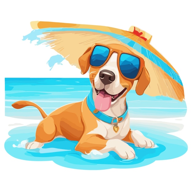 Vector de dibujos animados de perros de verano sobre un fondo blanco