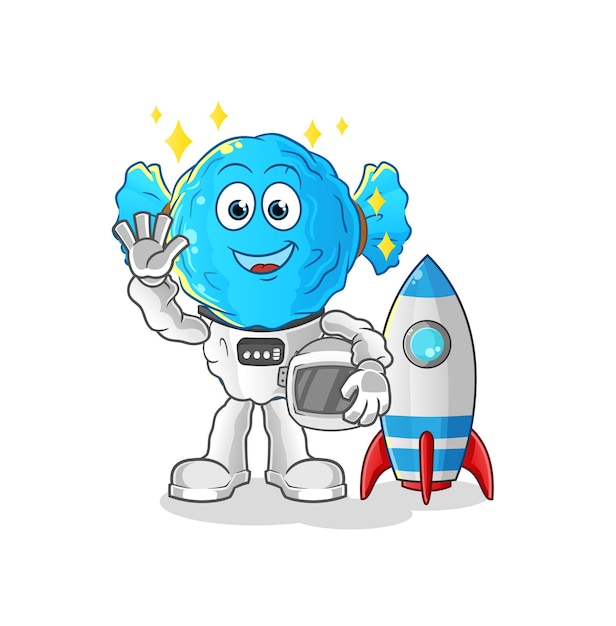 Vector de dibujos animados de personaje de astronauta de dibujos animados de cabeza de caramelo agitando