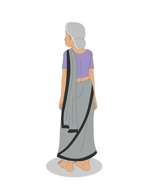 Vector vector de dibujos animados de un personaje de mujer vieja india