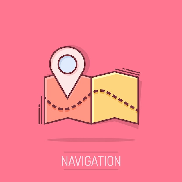 Vector de dibujos animados pin en el icono del mapa en estilo cómico Mapa gps signo ilustración pictograma Navegación negocio splash efecto concepto