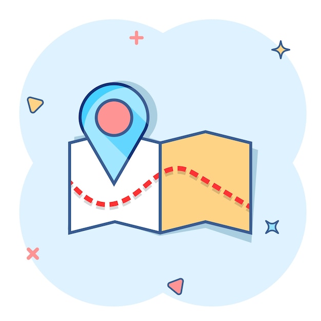 Vector de dibujos animados pin en el icono del mapa en estilo cómico Mapa gps signo ilustración pictograma Navegación negocio splash efecto concepto