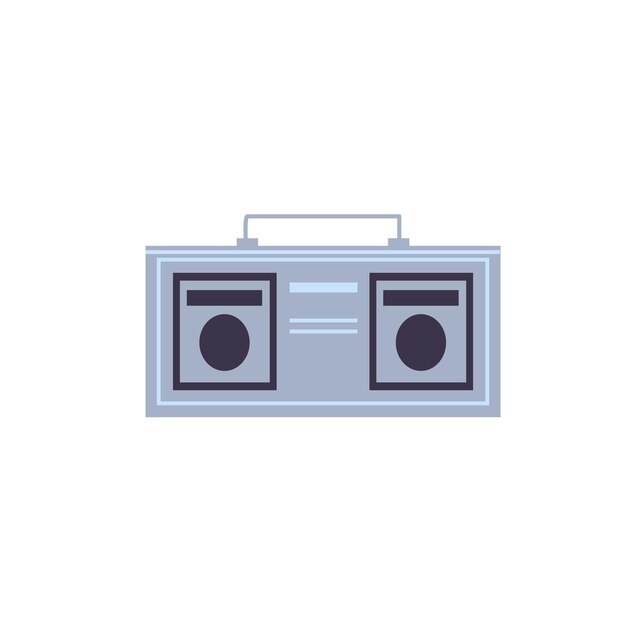 Vector de dibujos animados plana reproductor de música boombox aislado en dispositivos de entretenimiento de fondo vacíos, concepto de electrodomésticos de equipos electrónicos, diseño de anuncios de banner de sitio web