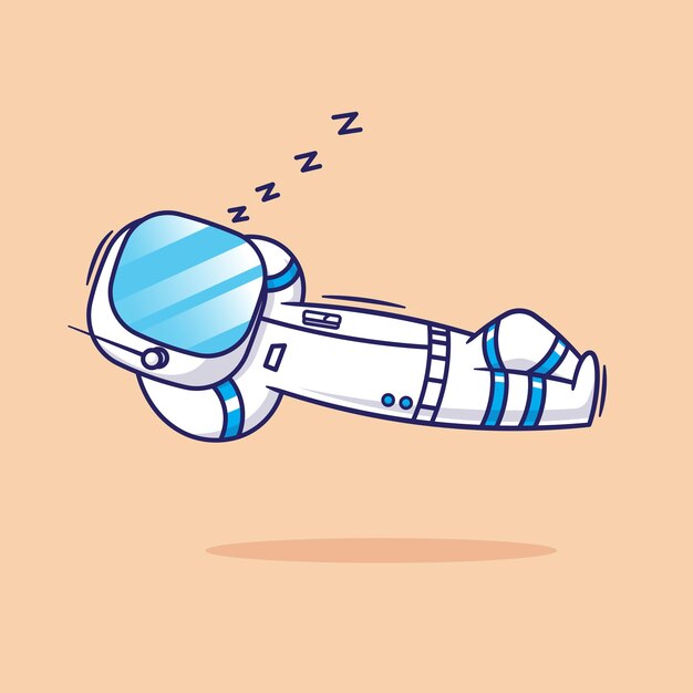 Vector de dibujos animados plano de astronauta flotante que tiene un conjunto de elementos de tecnología científica durmiente