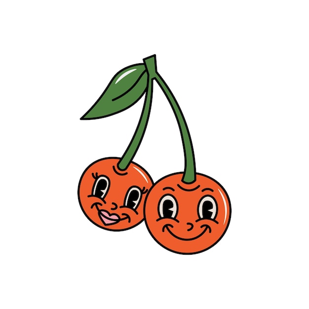 Vector de dibujos animados retro ranura mascota ilustración en color de la cereza