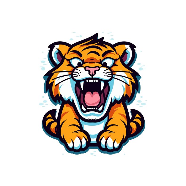 Vector de dibujos animados rugiente de tigre para diseño de camiseta