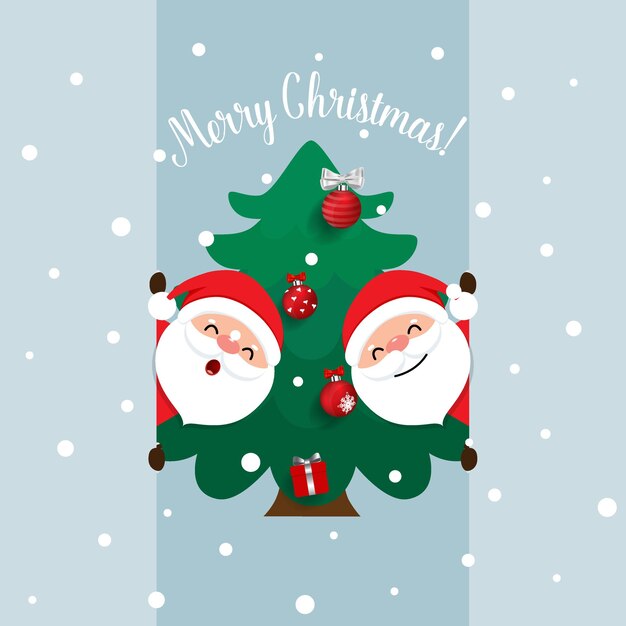 Vector de dibujos animados de Santa Claus y árbol de Navidad decorado