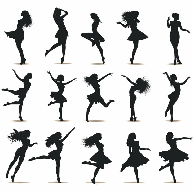Vector vector de dibujos animados de siluetas de bailarines