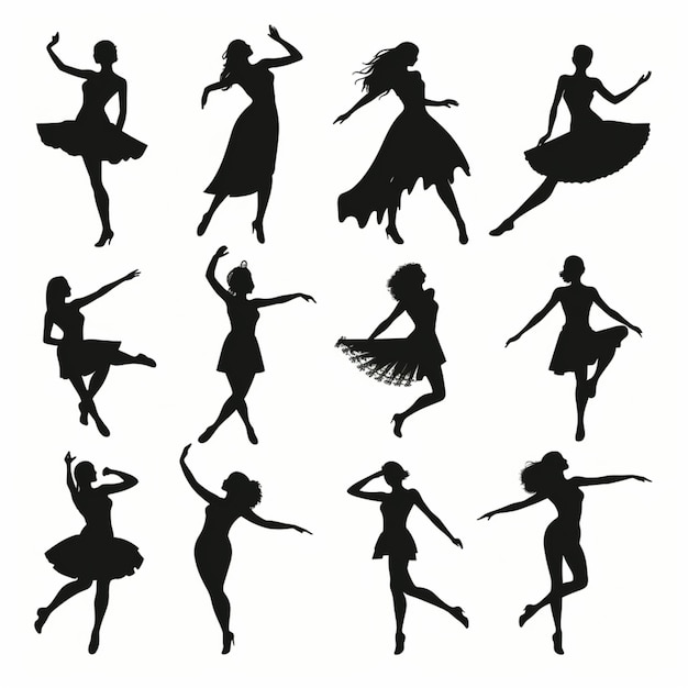 Vector de dibujos animados de siluetas de bailarines