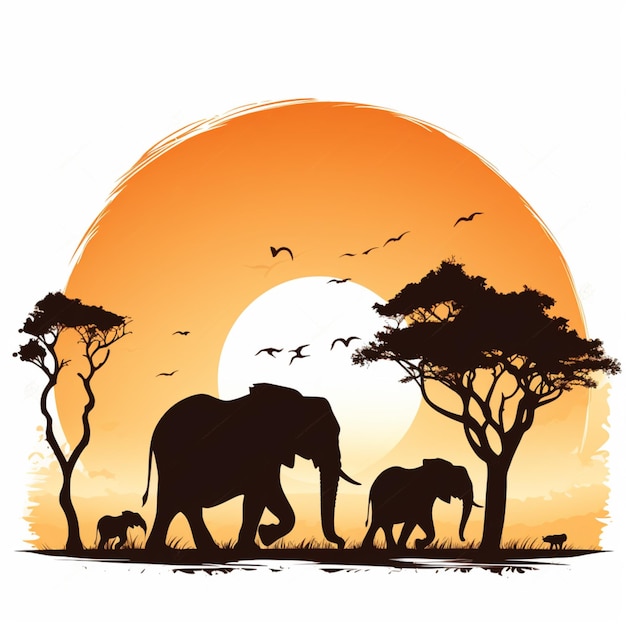 Vector vector de dibujos animados de siluetas de elefantes
