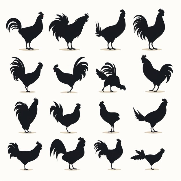 Vector de dibujos animados de siluetas de pollo