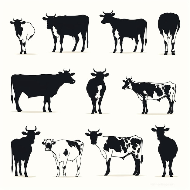 Vector vector de dibujos animados de siluetas de vacas