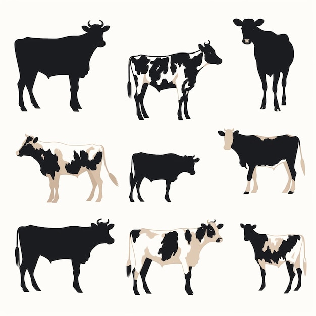 Vector vector de dibujos animados de siluetas de vacas