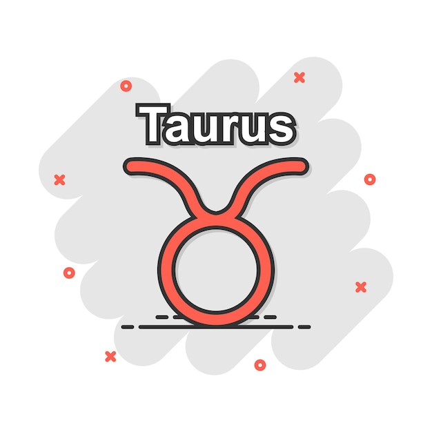 Vector de dibujos animados tauro zodiaco icono en estilo cómico Astrología signo ilustración pictograma Tauro horóscopo negocio splash efecto concepto