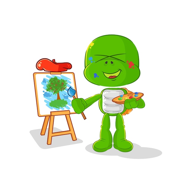Vector de dibujos animados de tortuga artista mascota