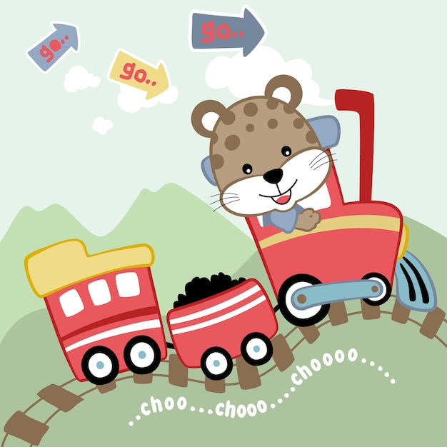 Vector de dibujos animados de tren pequeño con maquinista lindo