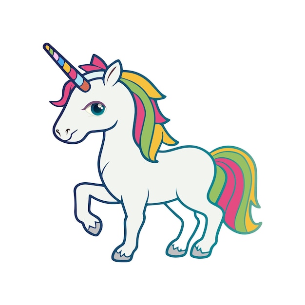 Vector de dibujos animados de unicornio lindo Vector de unicorneo blanco