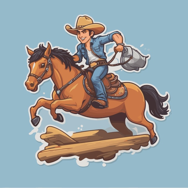 Vector vector de dibujos animados de vaquero a caballo