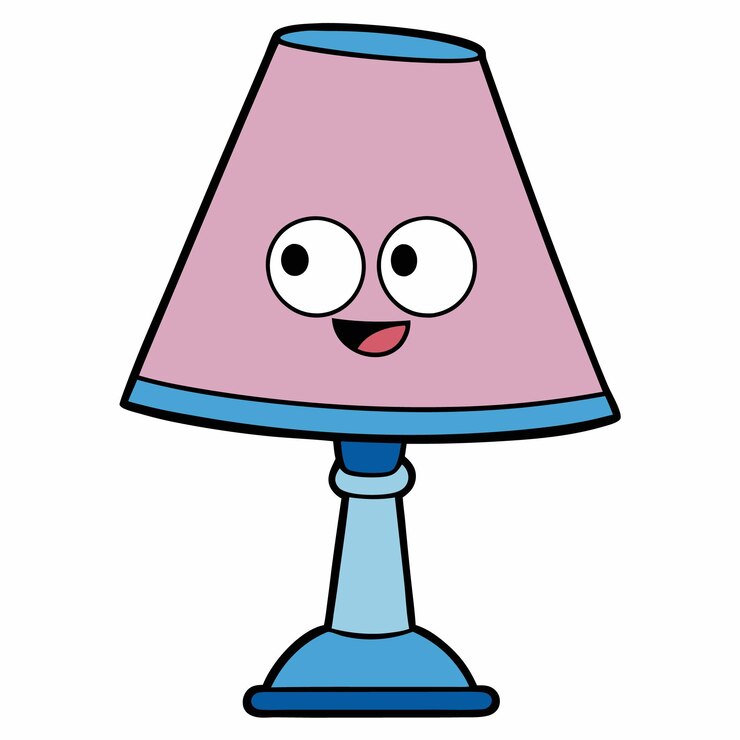 Vector vector de dibujos animados de vieja lámpara de mesa rosa y azul bonito minimalismo clip art diseño de estilo de pegatina