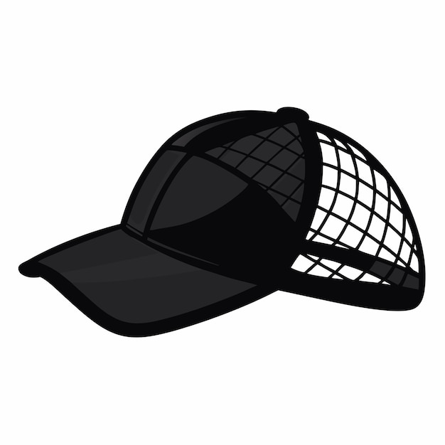 Vector de dibujos animados de vista lateral Black Net Cap para la cabeza de playa 14