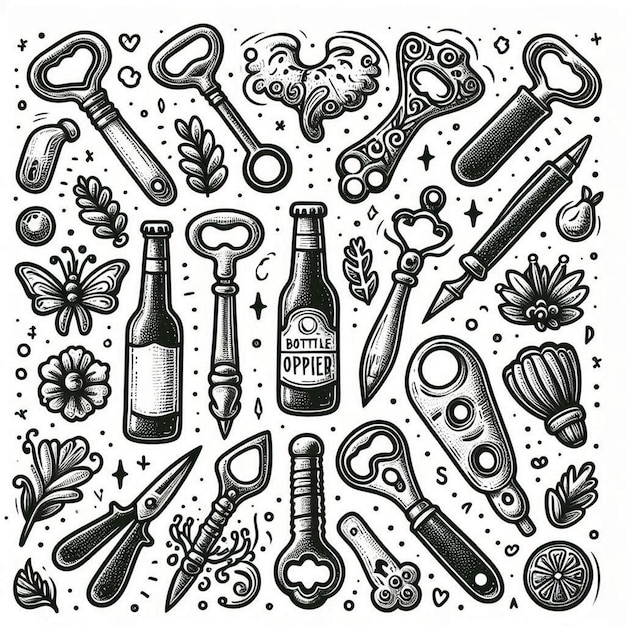 Vector de dibujos del conjunto de abridores de botellas