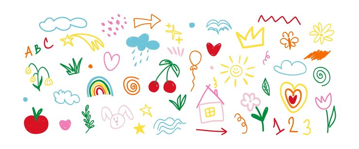 El vector de dibujos infantiles presenta una textura encantadora y ingenua que es perfecta para la espalda juvenil.