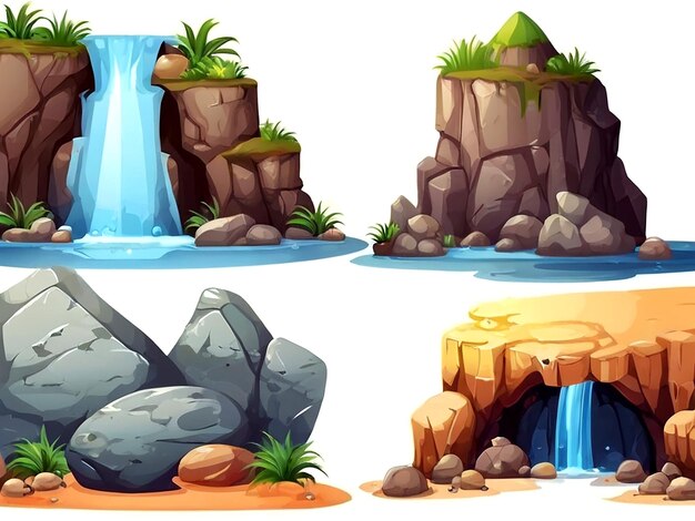 Vector vector diferentes diseños de cuevas y rocas aisladas