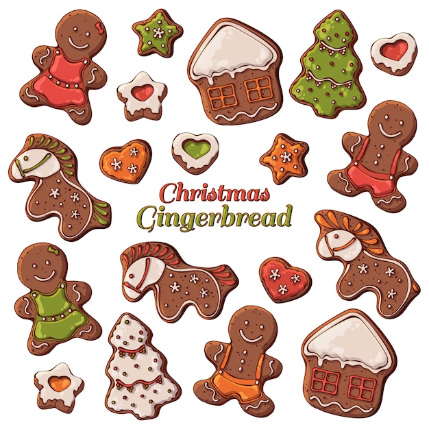 Vector diferentes tipos de pan de jengibre de Navidad.