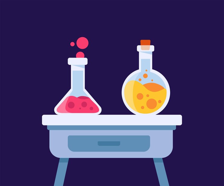 Vector vector diferentes tipos de vasos de vidrio para experimentos científicos matraz ilustración vectorial