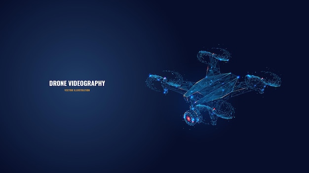 Vector digital 3d ilustración de drone con cámara en azul oscuro Drone videografía