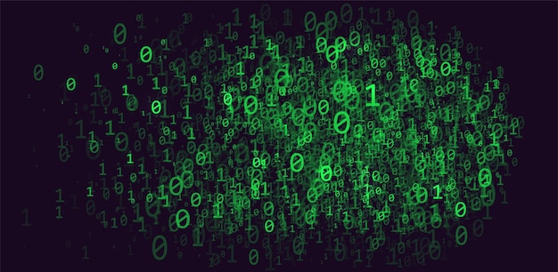 Vector digital binary code background with glowing green numbers Floating 0s and 1s