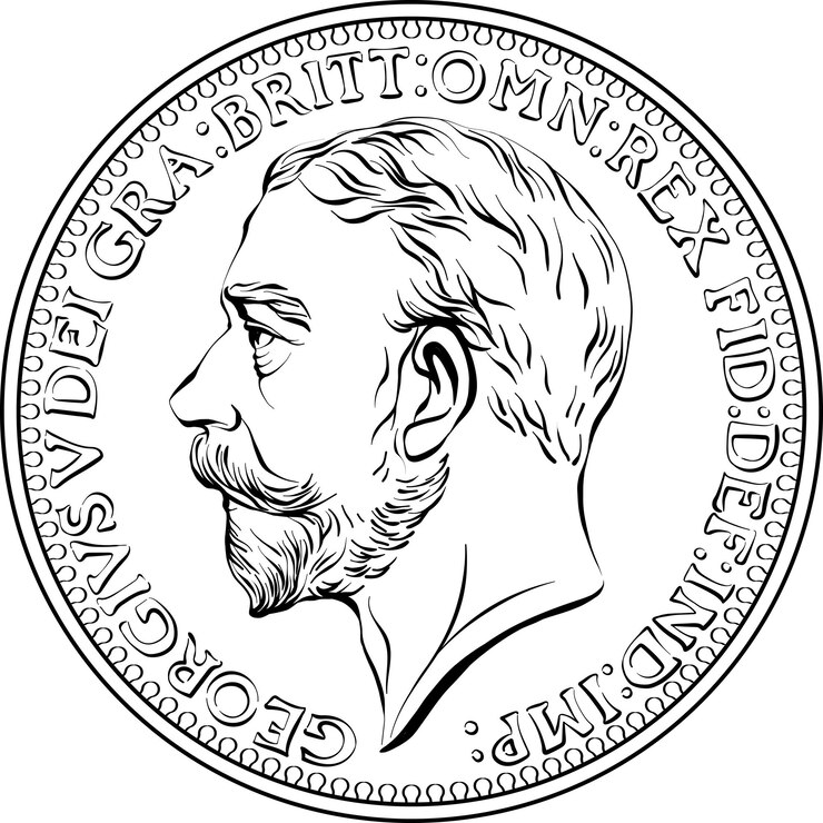 Vector vector dinero moneda de bronce británico farthing rey george v en anverso blanco y negro