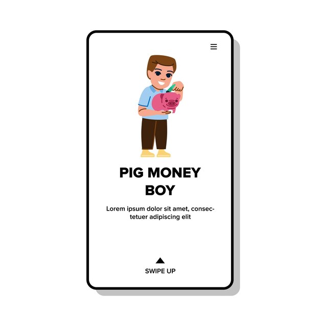 Vector de dinero de niño cerdo