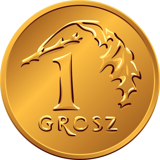 Vector dinero polaco inverso una moneda de cobre Grosz con valor y 1 hojas