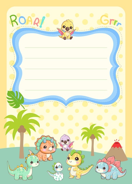 Vector dinosaurio bonito bebé ducha papel de cumpleaños