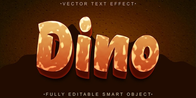 El vector de dinosaurio naranja de dibujos animados es un objeto inteligente totalmente editable con efecto de texto