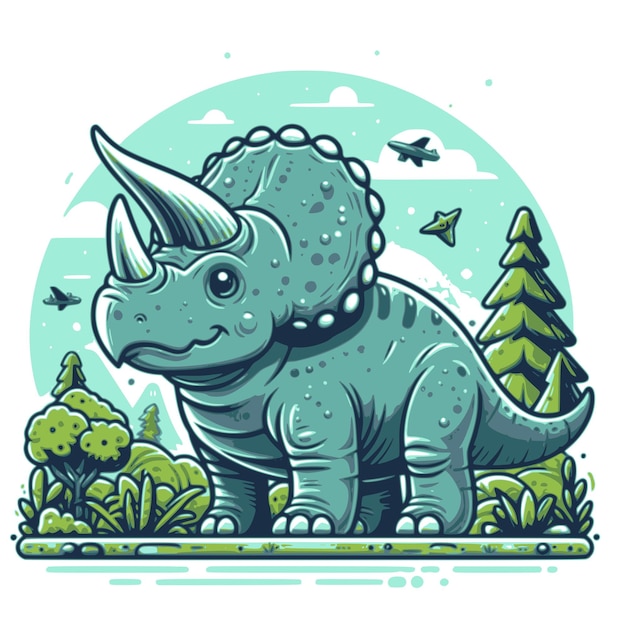 Vector vector de dinosaurio triceratops sobre un fondo blanco