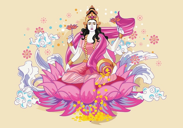 Vector de la diosa de las flores rosadas lakshmi