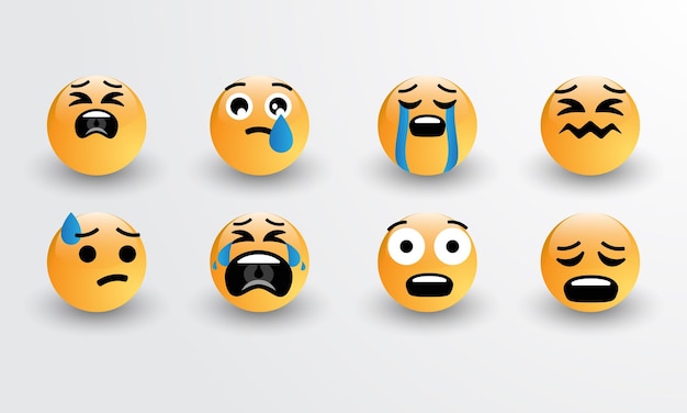 Vector de diseño 3D Nuevos emoticones modernos con emoticones tristes para redes sociales