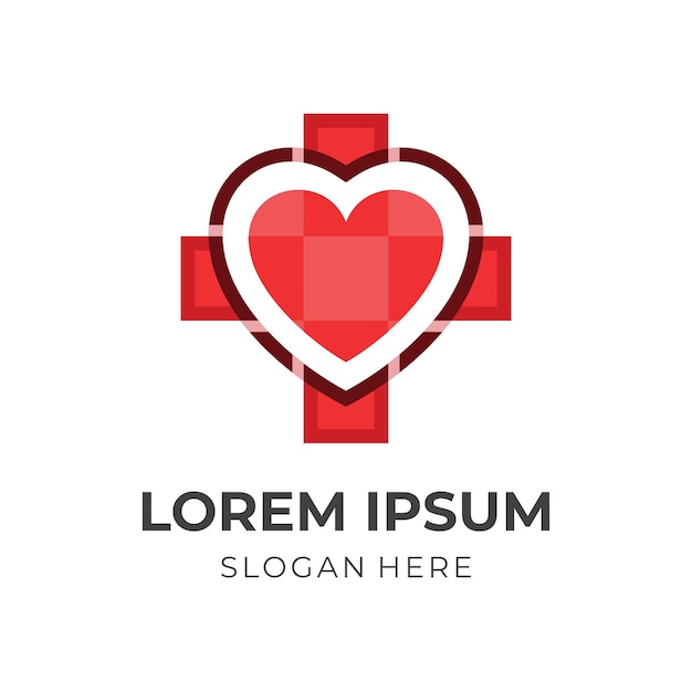 Vector de diseño de amor médico, más y plantilla de logotipo de corazón