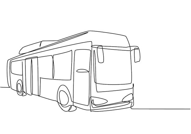 Vector de diseño de autobuses urbanos de dibujo de línea continua única que sirve a empleados y estudiantes de viajero