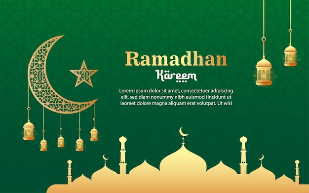 Vector diseño de banner ramadan kareem y fondo islámico moderno